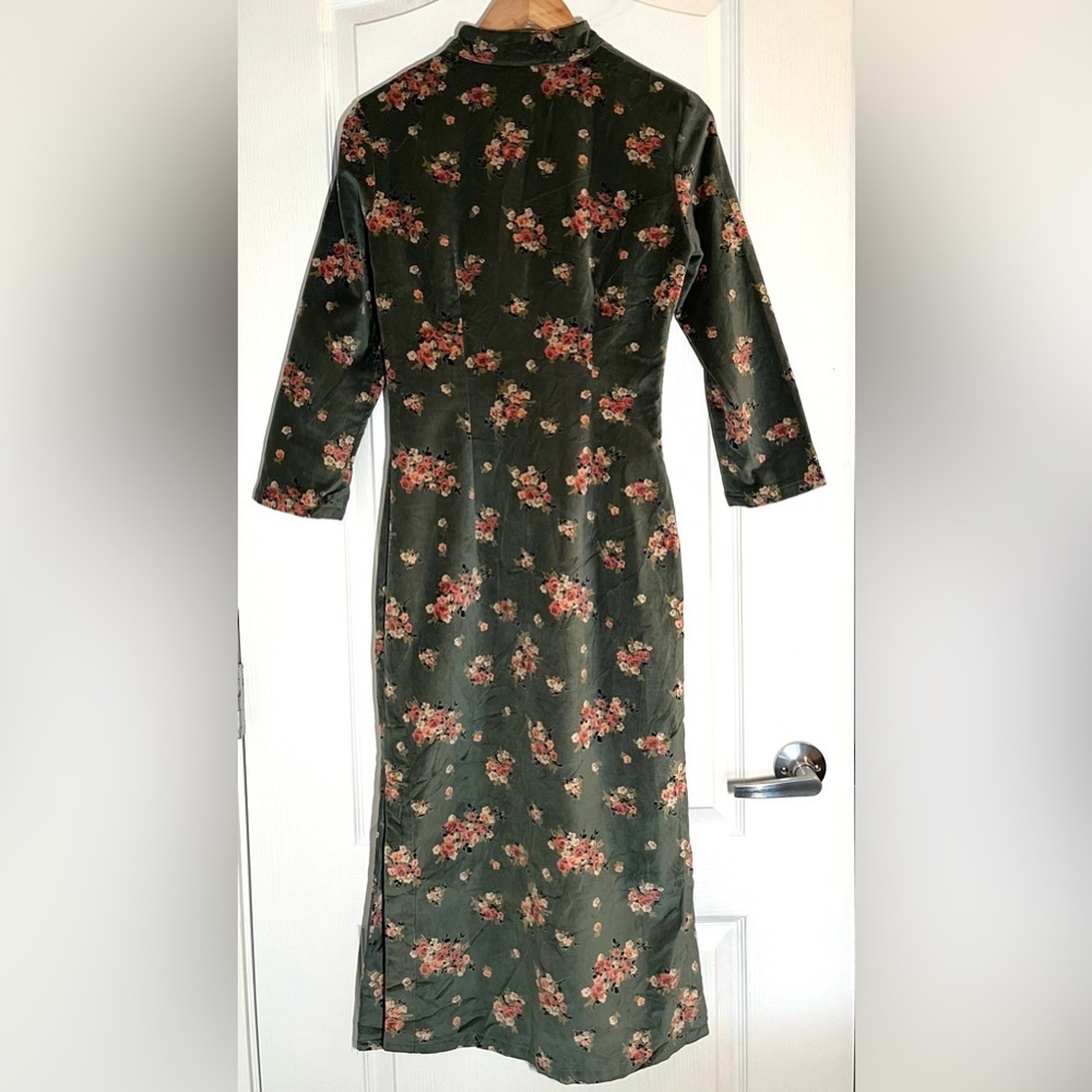 MOMO_TOBO Green Floral Velvet Dress, Whimsigoth Cottagecore Boho Chic Size L - Picture 16 of 16